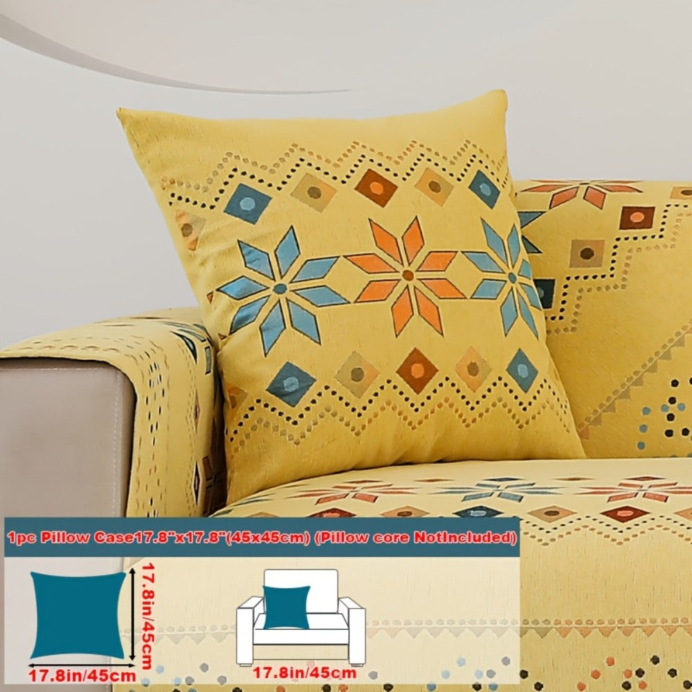 Chenille Sofa Cover Bohemian Style Jacquard Knit Anti-Slip Pet Friendly All Season Sofa Mat Protector - Single 2 3 4 Seater Armrest Backrest Pillow Case Grey White Yellow