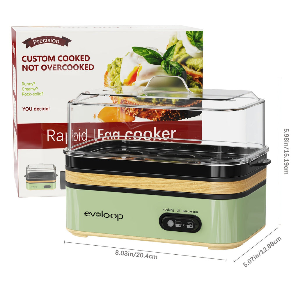 Electric Egg Cooker 6 Egg Capacity Rapid BPA Free Stainless Steel 400W for Hard Boiled Poached Scrambled Eggs Omelets Auto Shut Off Kitchen Appliance Green Wood Silver
