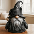 Resin Figurine Gothic Elf Dwarf Statue ¨C Vintage Fantasy Desktop Ornament with Crescent Pentagram Black Rose Gray Beard ¨C Mysterious Collectible Sculpture for Home Office Shelf Decor Gift