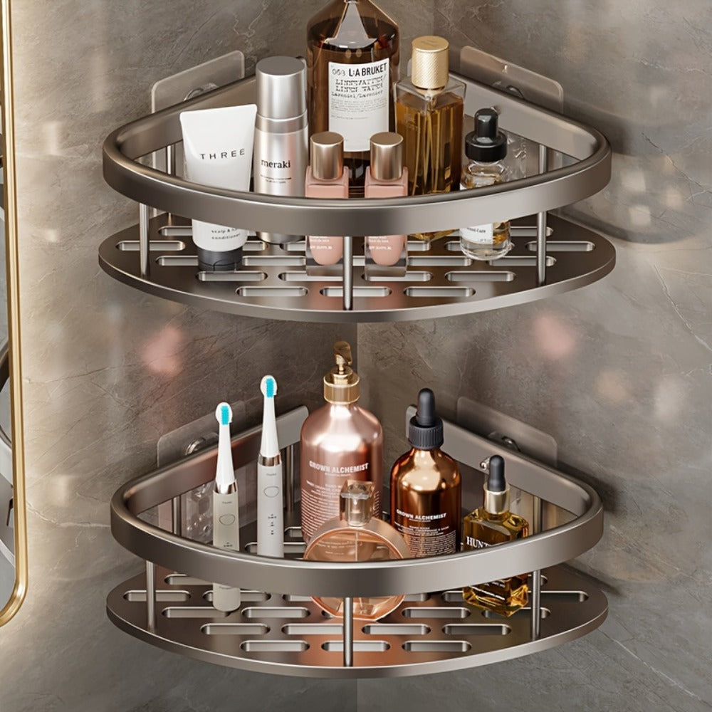 Shower Caddy Wall Mounted Stainless Steel 2-Pack - Rust-Resistant 2-Tier Bathroom Shelf Organizer, Corner Storage Rack for Shower Bathtub Accessories, Space-Saving Bathroom Caddy - Black & Silver