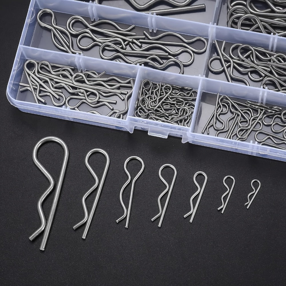 100pcs Stainless Steel R Cotter Pin Assortment Kit ¨C R-Clip Spring Retaining Pins 7 Sizes for Trailer Hitch Automotive Marine Lawn Mower & Agricultural Machinery