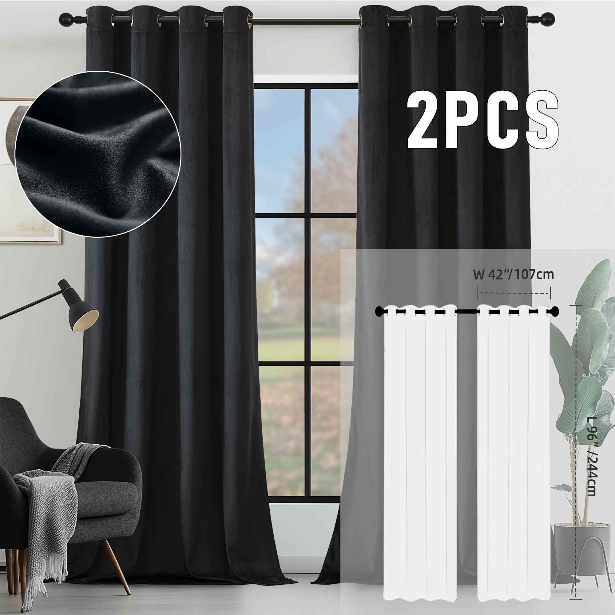 Velvet Room Darkening Curtains 2 Panels | Grommet Top Thermal Insulated Soundproof Blackout Curtains for Living Room Bedroom, Soft Solid Color Vintage Window Drapes