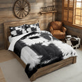 Cowhide Print Comforter Set 2/3pcs, Farmhouse Western Faux Animal Fur Bedding, Patchwork Cow Skin Quilt Set for All Beds, Soft Cozy Grey White