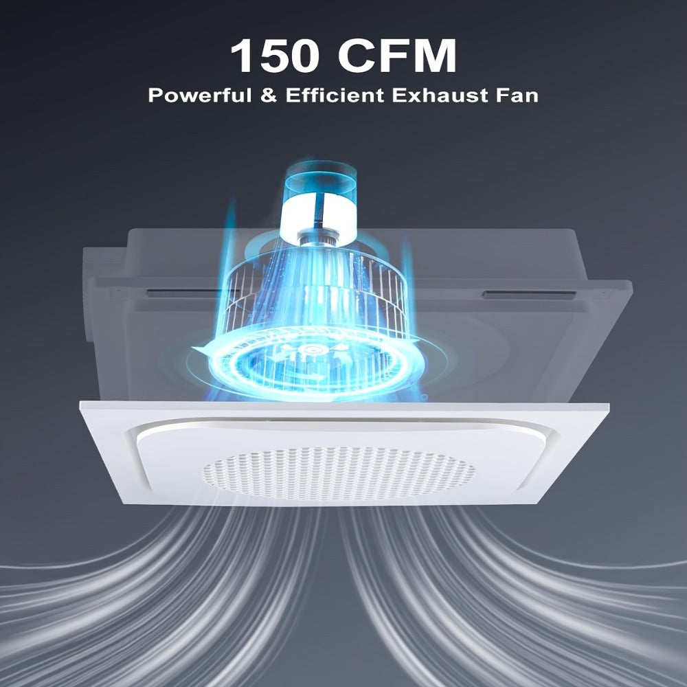 Bathroom Exhaust Fan with Light 150 CFM 1.0 Sone - 40W LED Night Light Ventilation Fan Combo, Quiet Bath Fan with Blue LED, Easy Install, White
