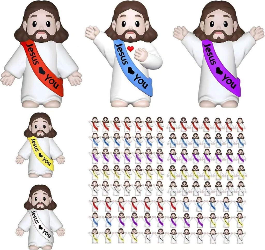 100pcs Mini Jesus Statue Party Favors - Religious Baptism First Communion VBS Crafts Gift Random Color