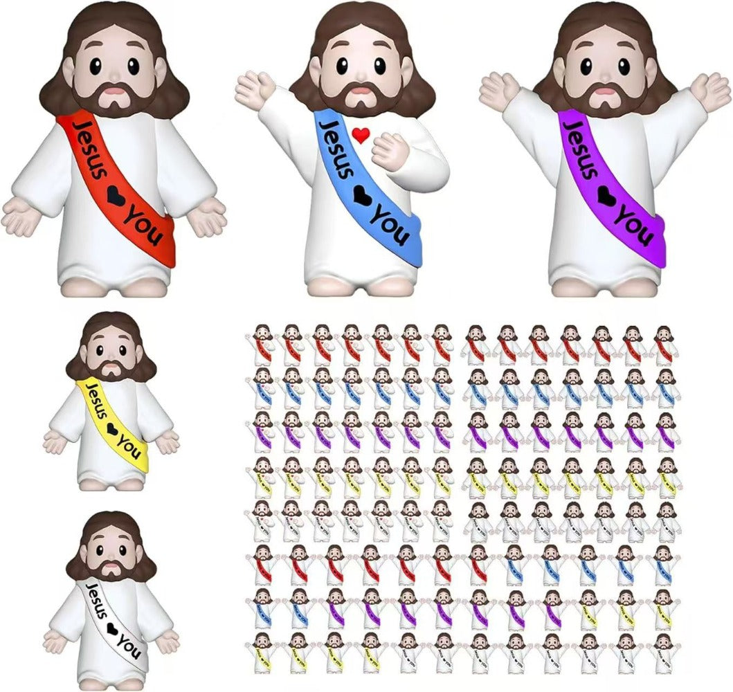 100pcs Mini Jesus Statue Party Favors - Religious Baptism First Communion VBS Crafts Gift Random Color