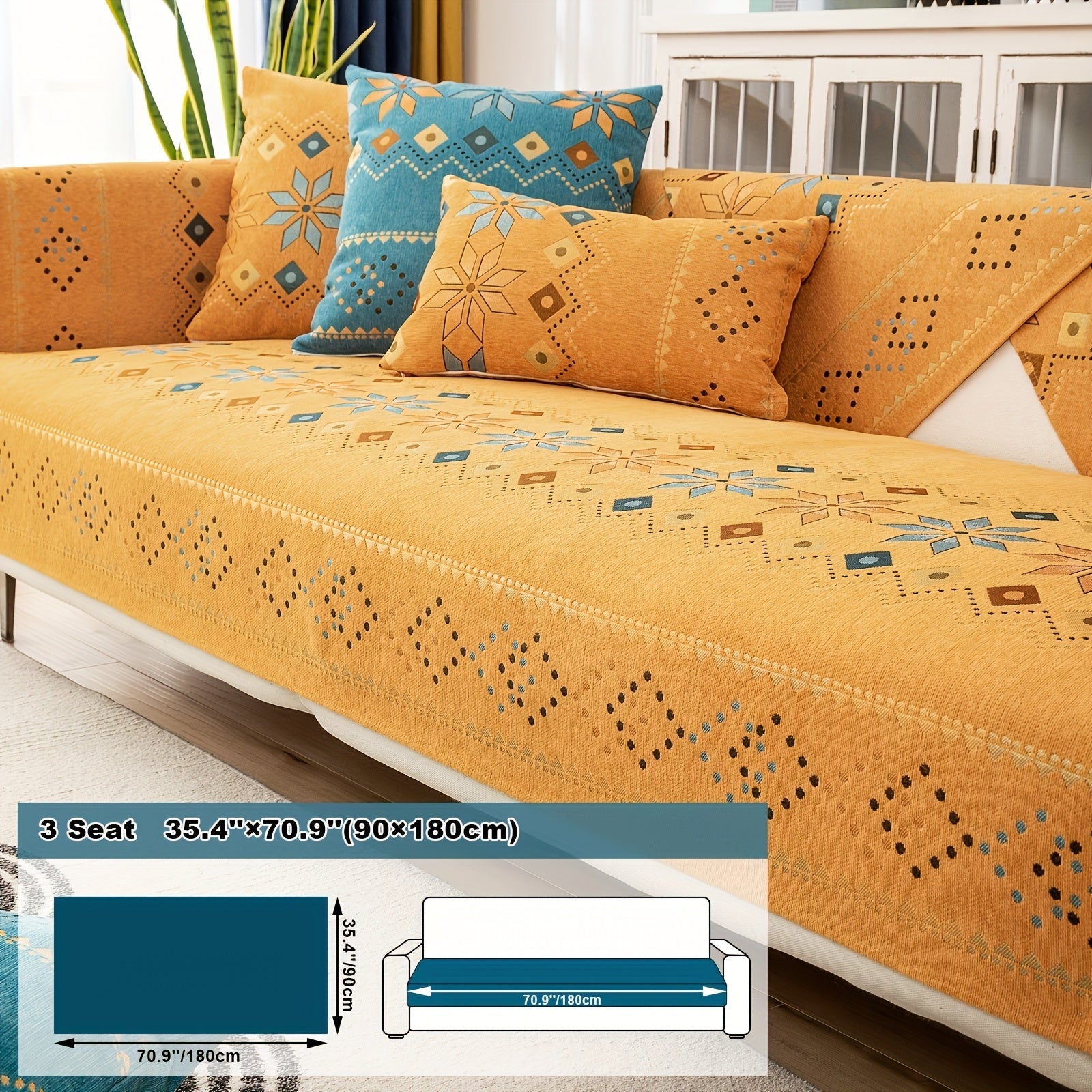 Boho Chenille Sofa Cover Non-Slip Jacquard Woven Couch Slipcover Pet Friendly Machine Washable 2 3 4 Seat Backrest Grey White Orange Bohemian Style