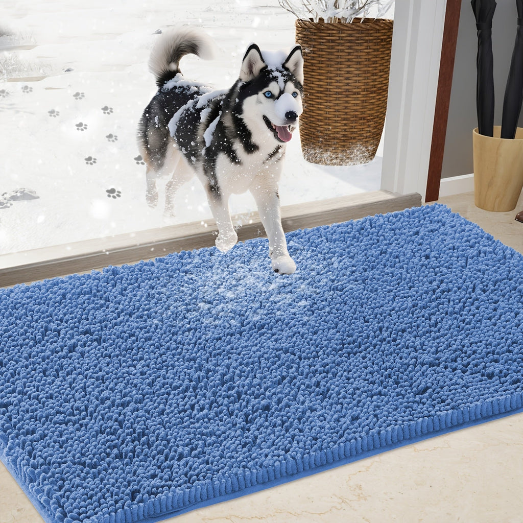 Chenille Doormat Absorbent Non-Slip Washable Indoor Outdoor Mat - Soft Shaggy Entryway Rug for Muddy Paws, Pets & Dogs | Machine Washable Front Door Mat in 18 Colors & 5 Sizes | Anti-Slip Rubber Backing