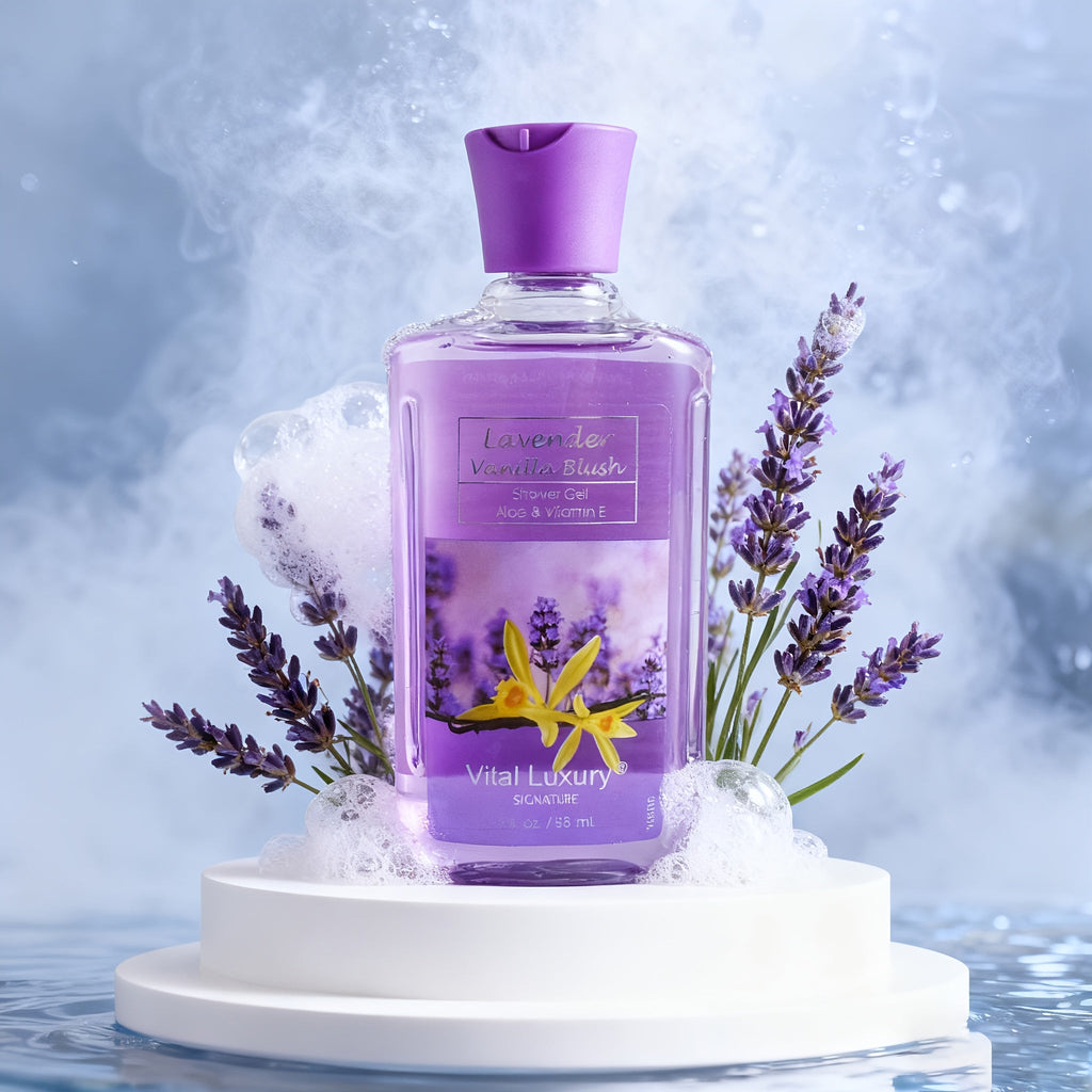 Luxury Bath Gift Set for Women 4pcs Lavender Vanilla Body Care Kit Shower Gel Body Lotion Body Cream Fragrance Mist for Mom Wife Girlfriend All Skin Types