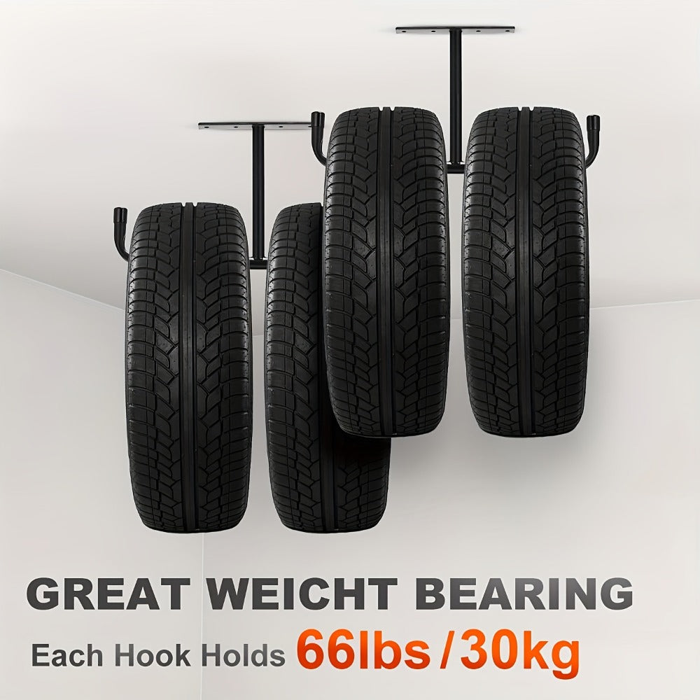 Heavy-Duty Ceiling Garage Storage Hook Rack ¨C Overhead Ladder Hanger with Anti-Slip Foam, Space-Saving Ceiling Mount for Ladders, Hoses & Tools, 2/4pcs