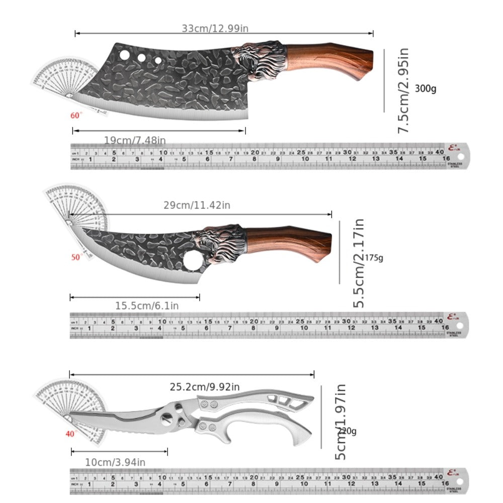 Kitchen Knife Set Professional Forged Stainless Steel Chef Knife Set with Boning Knife Slicing Knife Carving Knife Fillet Knife Butcher Knife Scissors Ultra Sharp Durable Meat Fish 4pc 7pc