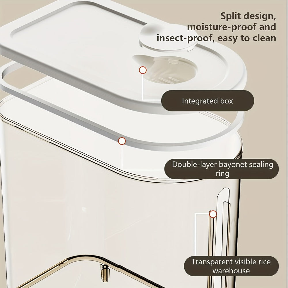 Rice Storage Container Airtight Sealed Moisture-Proof Insect-Proof Food Grade PET Grain Bin with Measuring Cup Flip-Top Lid 11lbs 22lbs White Transparent