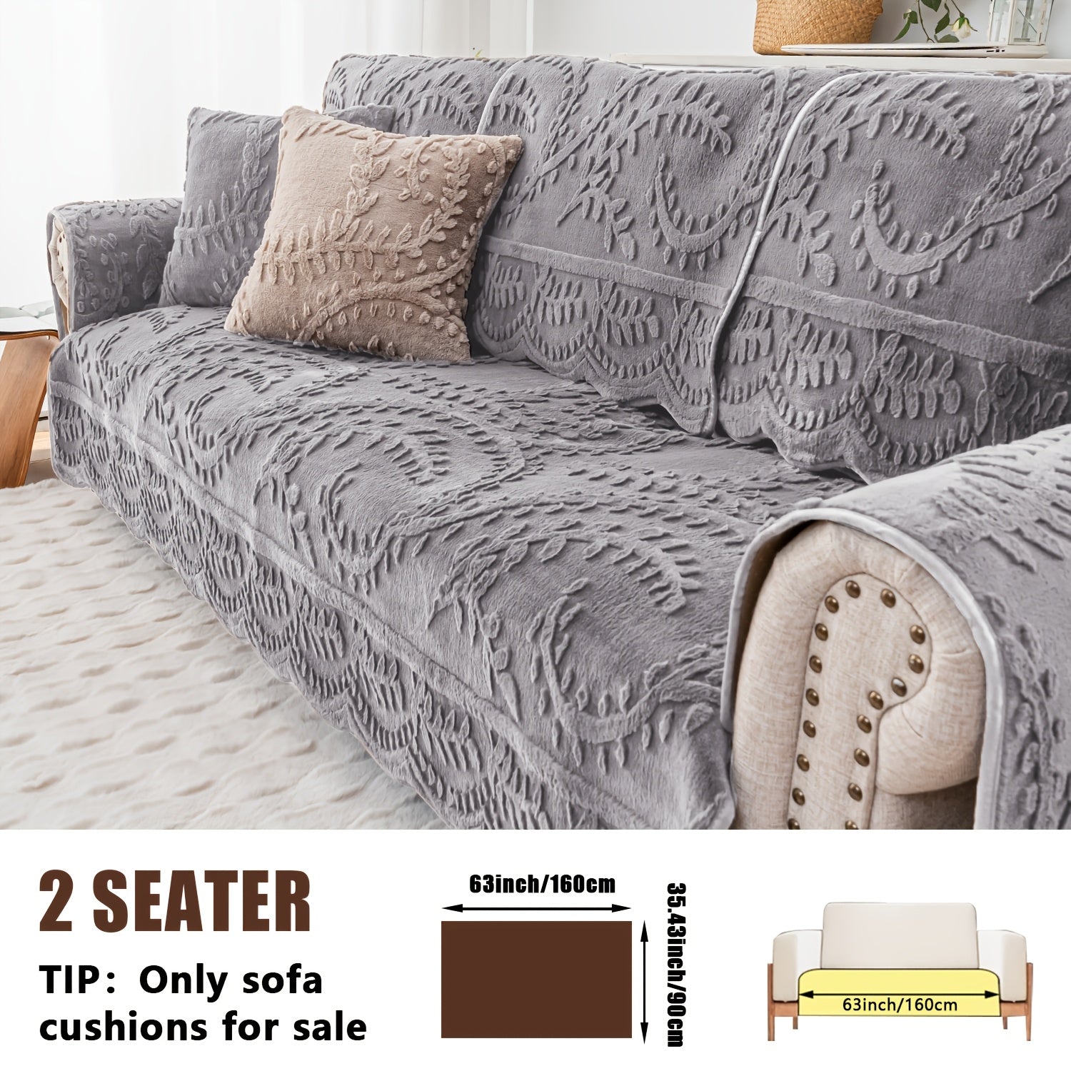 Faux Rabbit Fur Sofa Cover Thickened Quilted Plush Warm Non-Slip Machine Washable Pet Friendly Breathable Sofa Cushion for Living Room Bedroom Office - 2 3 Seater Large