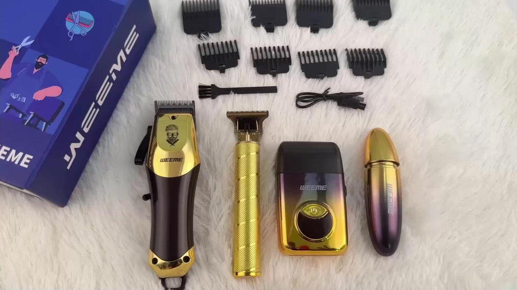 Men's Grooming Kit USB Rechargeable Hair Clipper Set with Nose Trimmer Electric Shaver Detail Trimmer 8 Limit Combs Professional Haircut Kit Father's Day Christmas Gift Gold