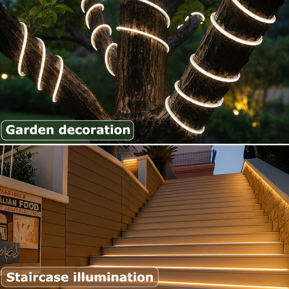 Waterproof LED Strip Lights 110V AC, IP65 120LEDs/Meter Ultra Bright LED Tape Light, Plug and Play Adhesive LED Ribbon for Outdoor Indoor Kitchen Garden Home Room Decoration, Warm White & Cool White
