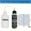 Tattoo Green Soap Cleansing Solution Kit - Professional Tattoo Wash Soap with Squeeze Bottle, Safe Moisturizing Foam for Tattoo Artists Skin Care & Color Preservation