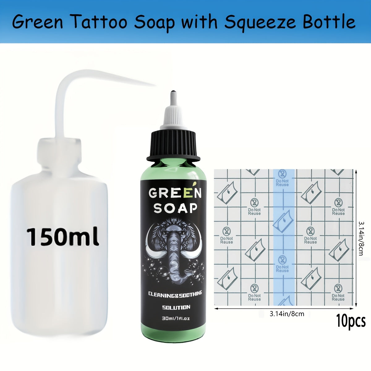 Tattoo Green Soap Cleansing Solution Kit - Professional Tattoo Wash Soap with Squeeze Bottle, Safe Moisturizing Foam for Tattoo Artists Skin Care & Color Preservation