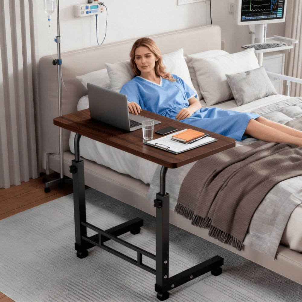 Adjustable Height Rolling Overbed Nursing Table 3-Layer Shelves Heavy Duty Bedside Tray for Elderly Patient Home Hospital Rehabilitation Care Laptop Desk 8 Colors Space Saving