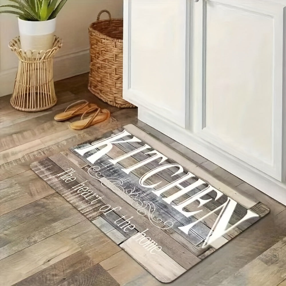 Kitchen Rug Non-Slip Washable Wood Grain Farmhouse Floor Mat Durable Polyester Anti-Fatigue Kitchen Mat for Kitchen Hallway Bathroom Laundry Room Home Decor Multiple Sizes Black White