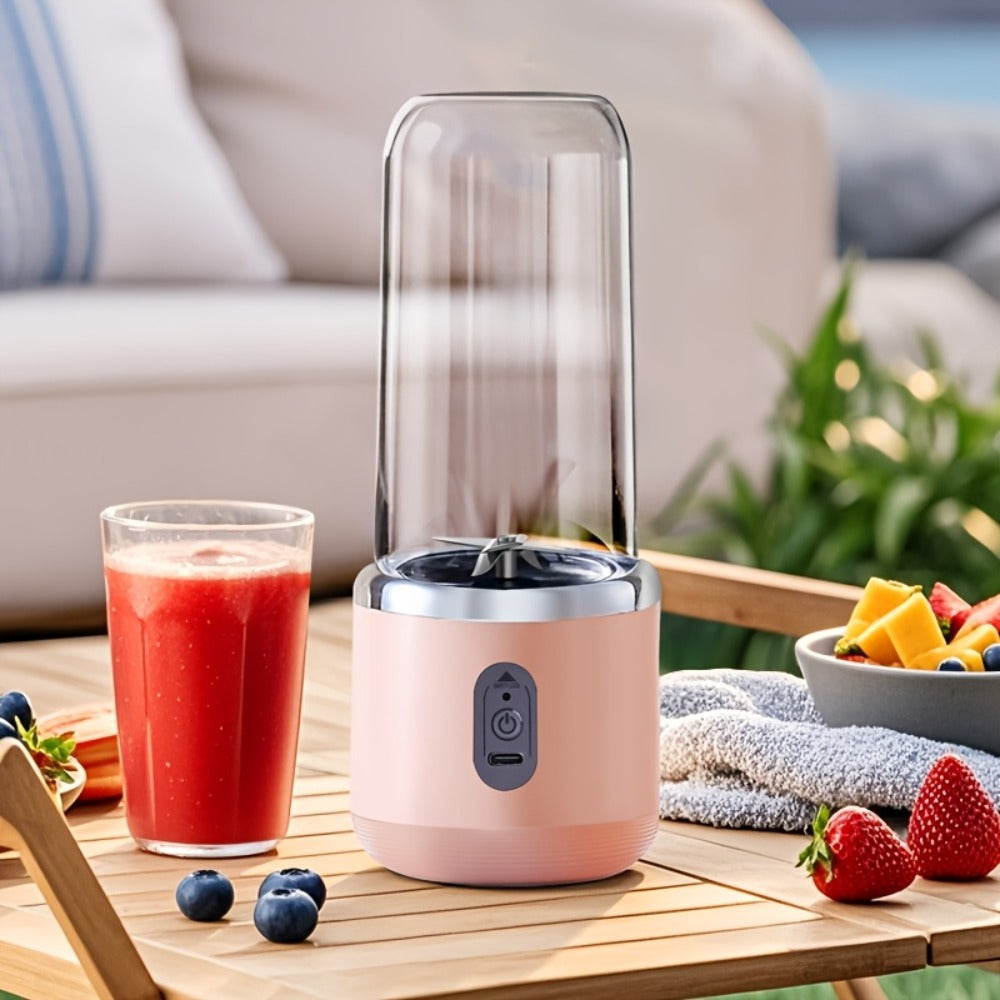 Portable Blender USB Rechargeable Multifunctional - Food Grade PP 13.53oz Mini Blender for Juice, Milkshake & Smoothies, Dual Power Supply 3.6V Compact Personal Blender, Blue & Pink