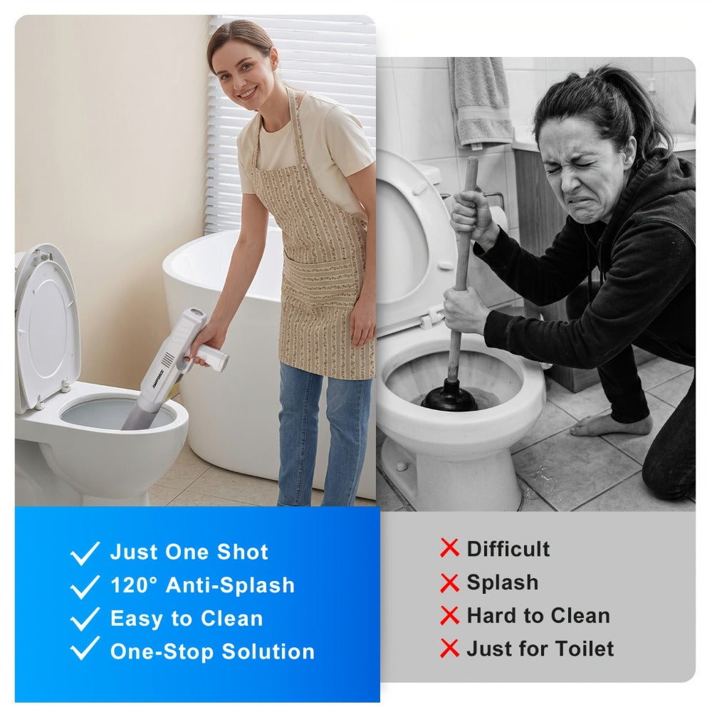 Electric Toilet Plunger 8V Cordless ¨C High-Pressure Pneumatic Toilet Unclogger with Real-Time Pressure Display, Power Drain Opener for Clogged Toilets, Sinks & Floor Drains, Mess-Free & Reusable