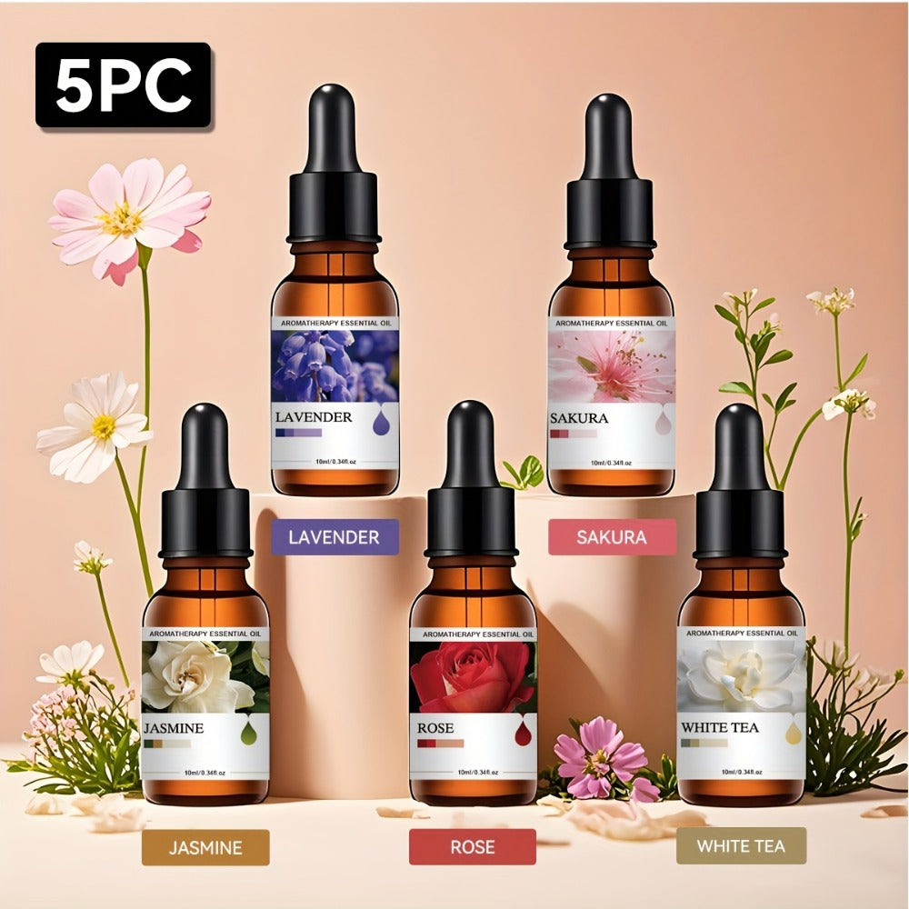 Essential Oil Gift Set 5 Pack Aromatherapy Oils Lavender Vanilla Eucalyptus Rose Jasmine for Diffuser Candle Humidifier Car Home Teacher Mother's Day Gift