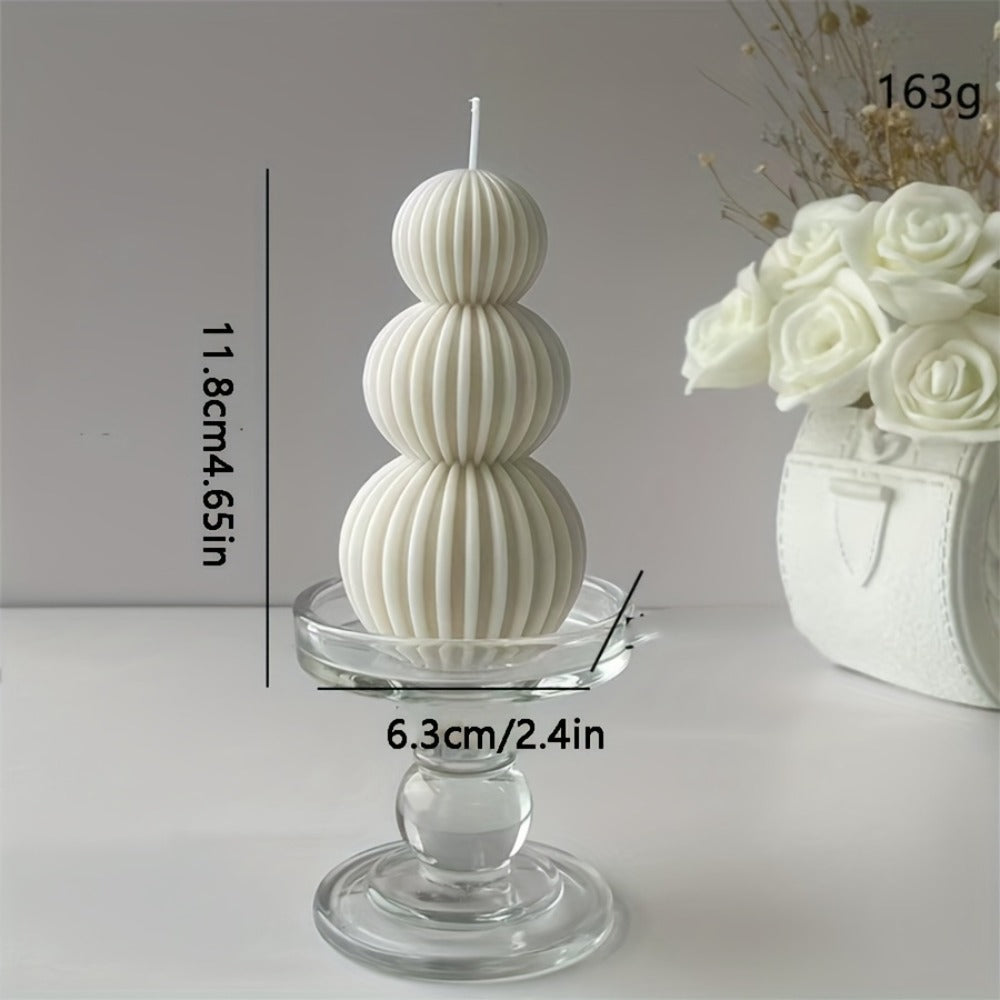 Scented Candle Wave Sphere Ball - Sandalwood & French Vanilla Fragrance, Geometric Home Decor Candle for Valentine's Day, Christmas & Special Occasions