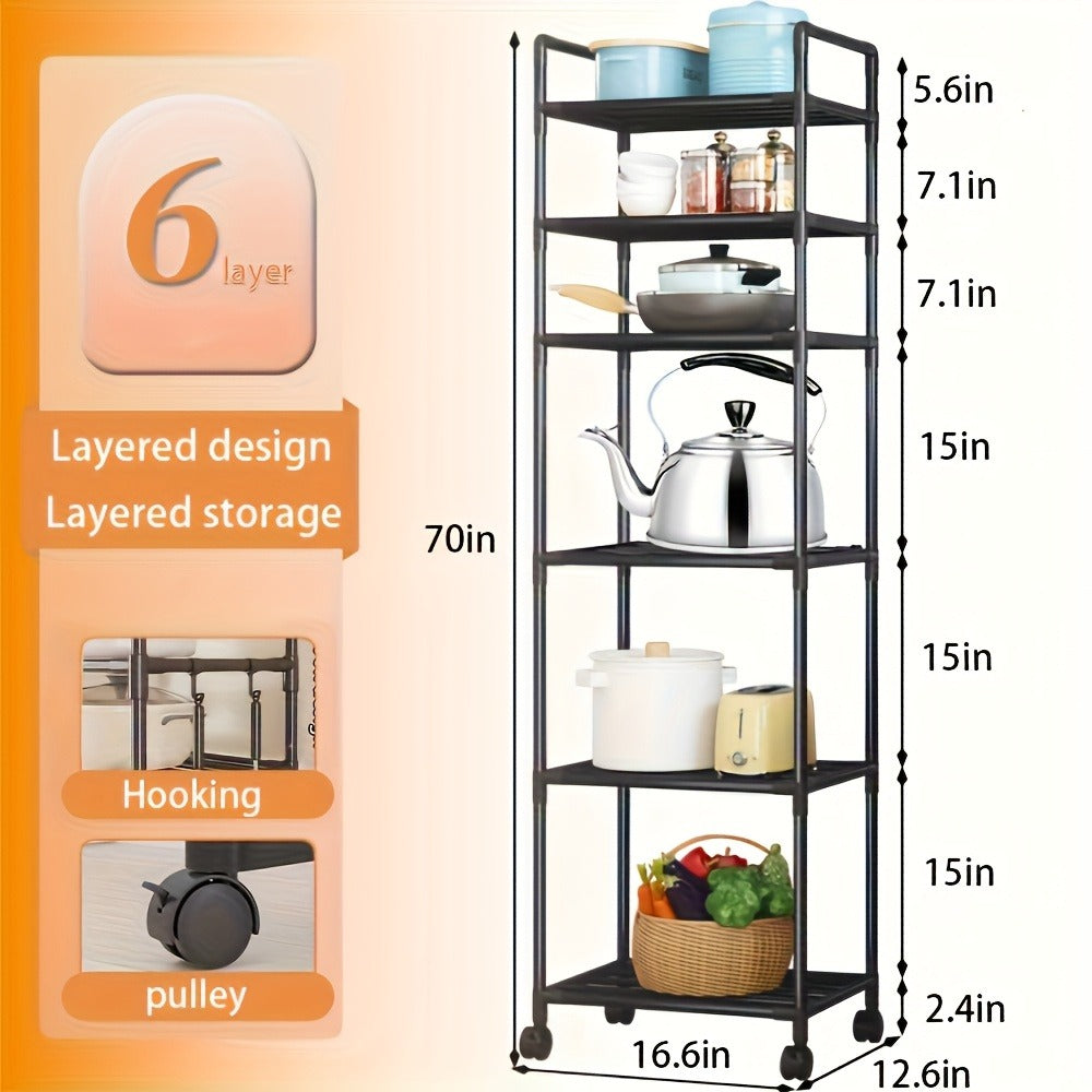 6-Tier Heavy Duty Storage Shelf Freestanding Metal Shelving Unit with Leveling Feet for Pantry Kitchen Garage Workshop - Space Saving Rack No Tools Required Easy Assembly Home Organization