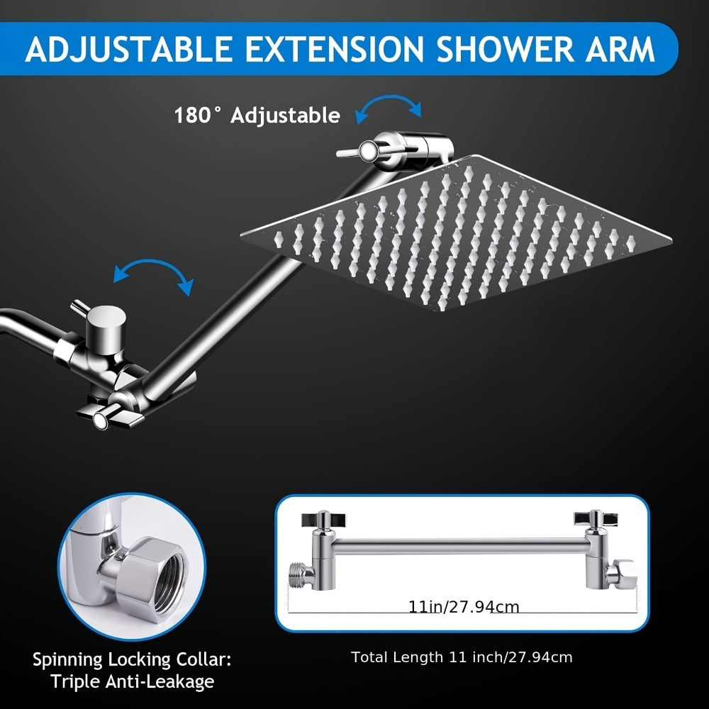 Rainfall Shower Head with Handheld Combo ¨C 8¡± High Pressure Rain Shower, 5-Setting Adjustable, Anti-Leak with 11¡± Extension Arm, Holder & Hose, Height & Angle Adjustable