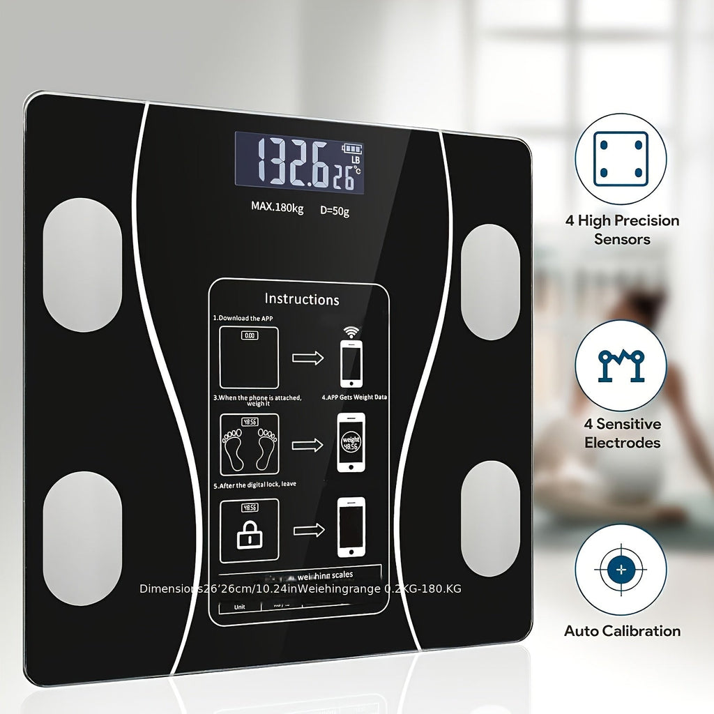 Digital Bathroom Scale Body Weight Scale LED Backlit Display Tempered Glass 400lb Capacity Compact