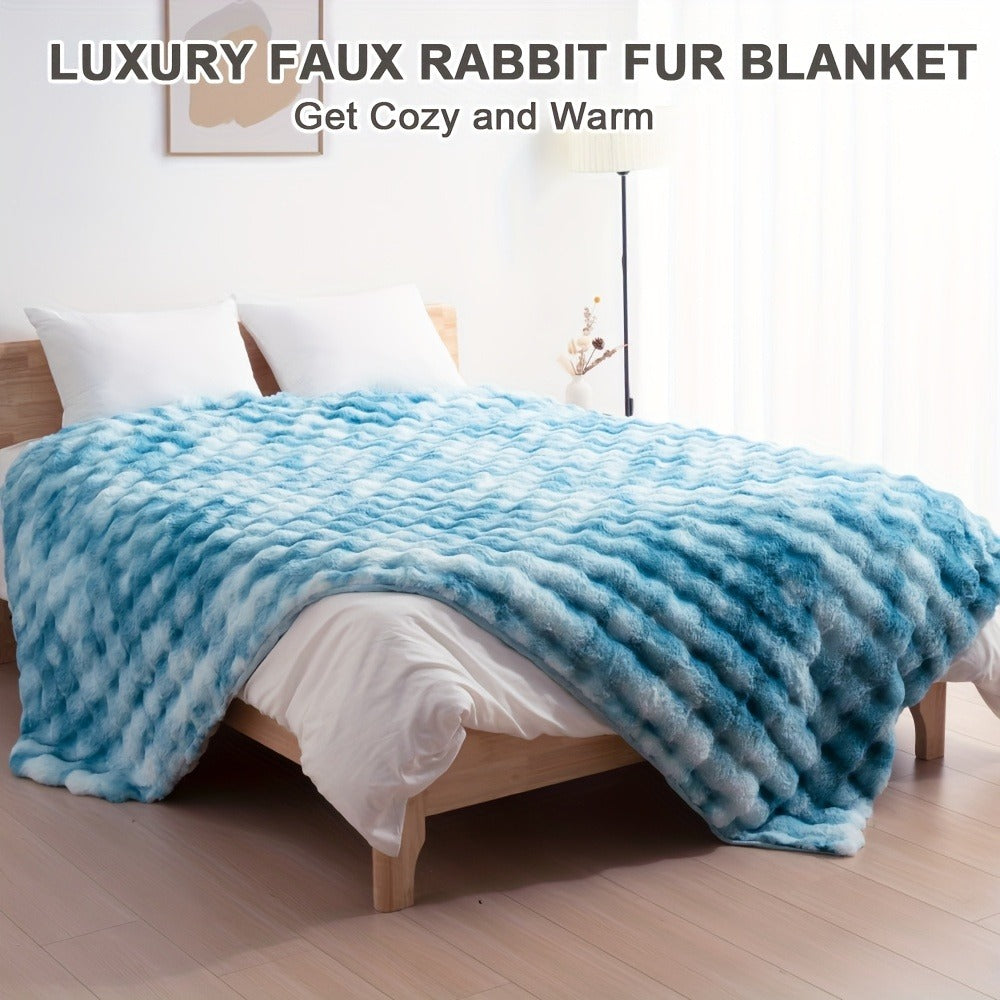 Faux Rabbit Fur Fluffy Blanket ¨C Thick Warm Soft Plush Throw for Bed & Living Room, Luxury Furry Blanket, 8 Colors, 4 Sizes