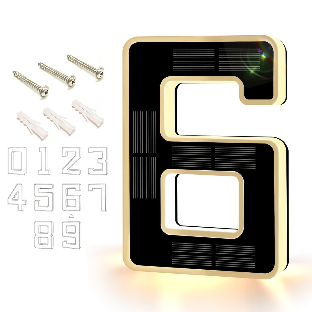 LED Solar House Number Light 6.7 Inch Wall Mounted ¨C Smart Sensor Illuminated Address Number for Home Decor, No Wiring Energy-Saving Solar Powered Outdoor Light