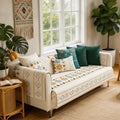 Chenille Sofa Cover Bohemian Style 1pc - Ethnic Pattern Anti-Slip Cat Scratch Resistant Skin-Friendly Couch Slipcover | 2 3 4 Seat Sizes White Green | Living Room Bedroom Office Sofa Cushion Cover Home Decor