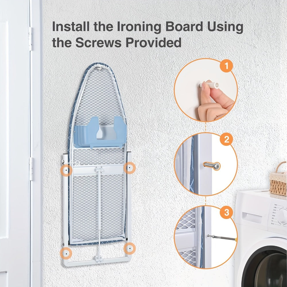 Wall Mount Ironing Board Foldable 36x12 Space Saving with Iron Holder Removable Heat Resistant Cover for Small Spaces Laundry Room Closet Apartment
