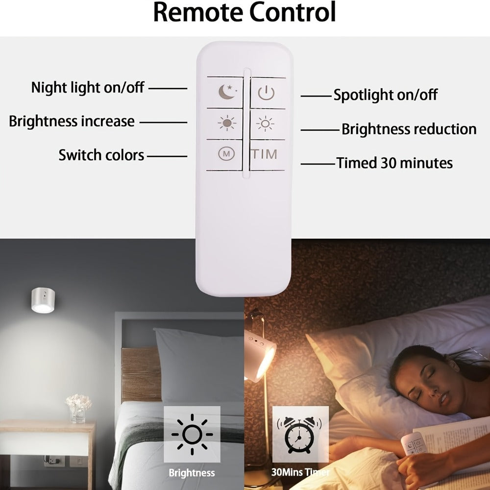 Rechargeable Wall Sconce LED Reading Light - GVTCO Magnetic 360¡ã Rotation Wall Lamp with Remote Control, 3 Color Temperatures, Dimmable, 1200mAh Battery, USB-C Charging for Bedroom, Bedside & Hallway