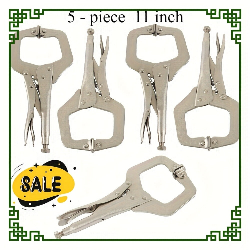 Locking C Clamp Set 5-Piece 11-Inch ¨C Adjustable Vise Grip Pliers with Swivel Pad Jaws, Heat-Treated Alloy Steel, for Woodworking, Welding, Automotive & Shop Use