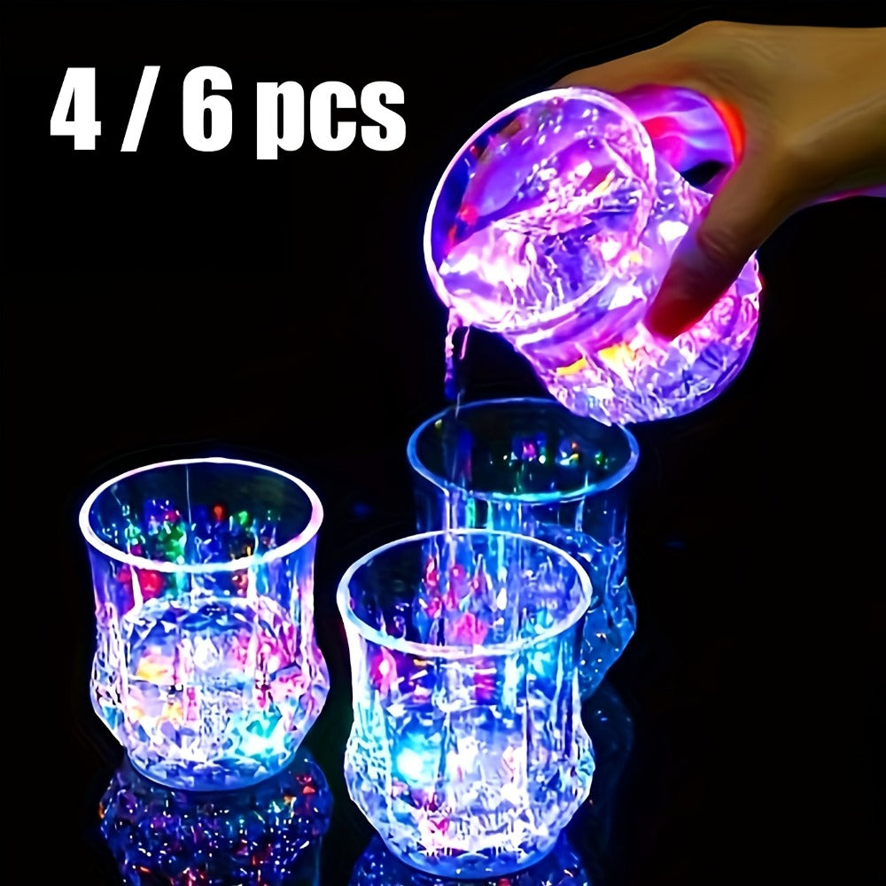 LED Glowing Cups Liquid Activated Light Up Tumblers Multicolor Flash Crystal Wine Glasses for Bar Party Decor 4 Pack 6 Pack