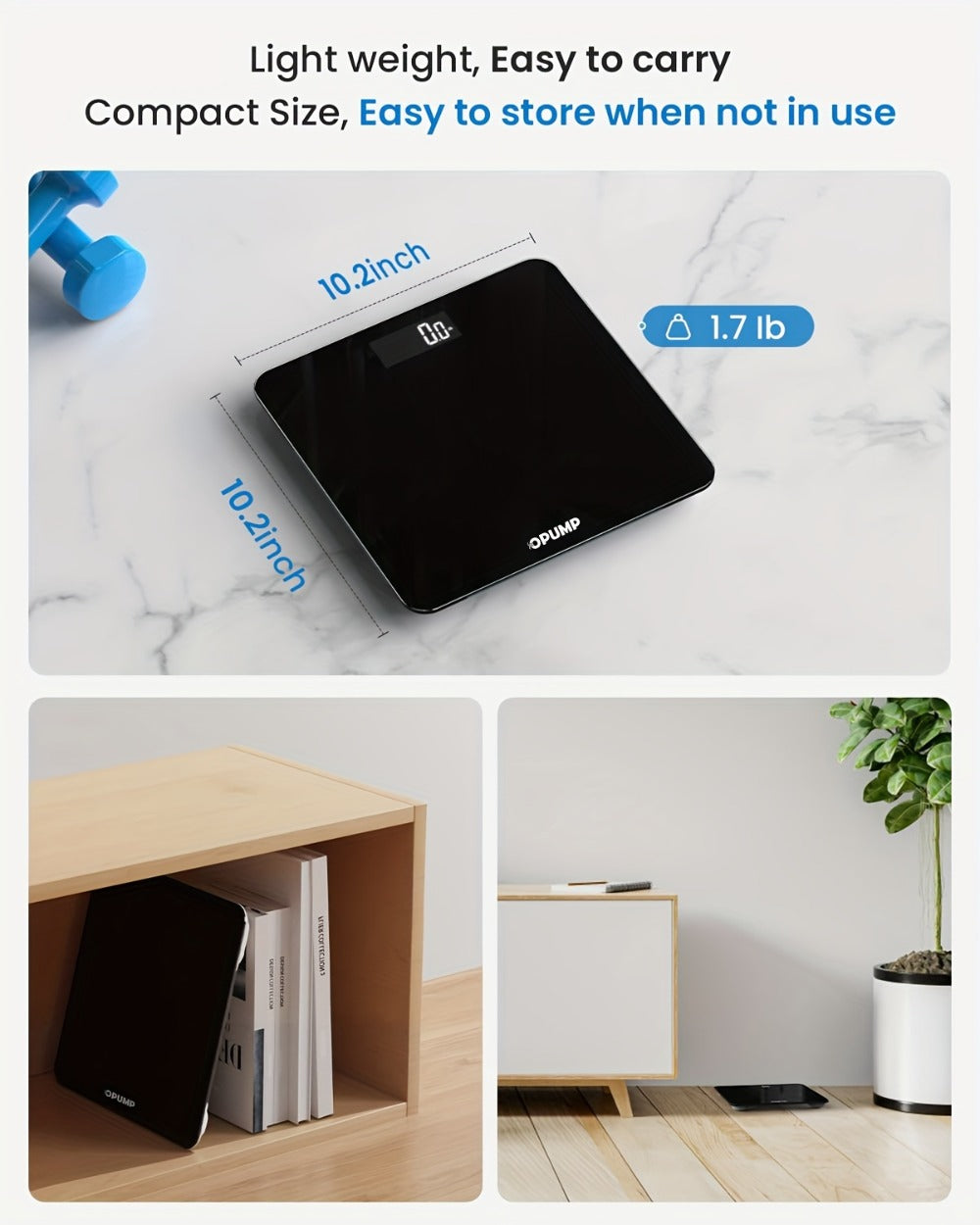 OPUMP Bathroom Scale 400lb ¨C Highly Accurate Digital Body Weight Scale with Backlit LED Display, Batteries Included, Measures up to 400lb/180kg, Multiple Colors ¨C Black Marble, Bronze, Sapphire & More