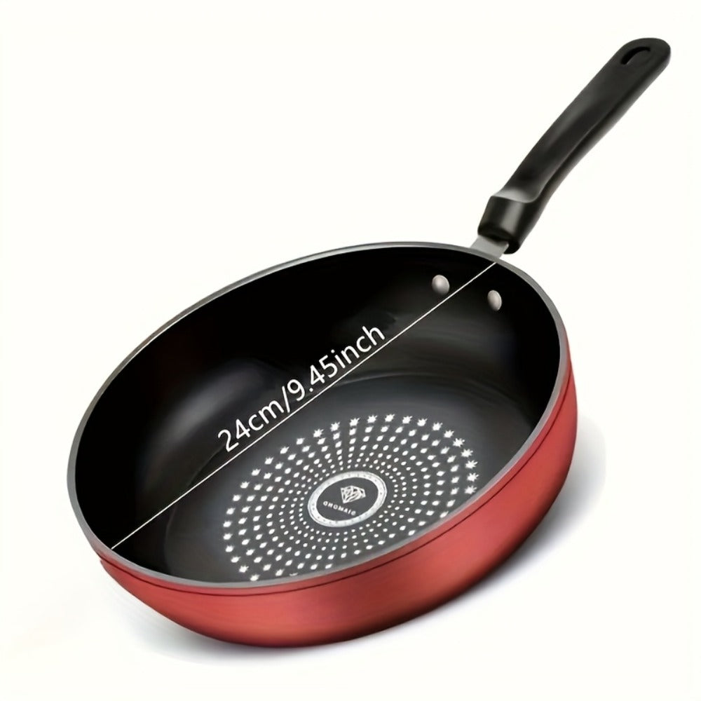 Cast Iron Frying Pan Non-Stick with Lid 9.45 Inch - Powder Coated Skillet Compatible with Induction Gas Electric Stove, Smoke-Reducing Healthy Cookware for Fried Eggs Steak Pancakes, Red Cast Iron Pan