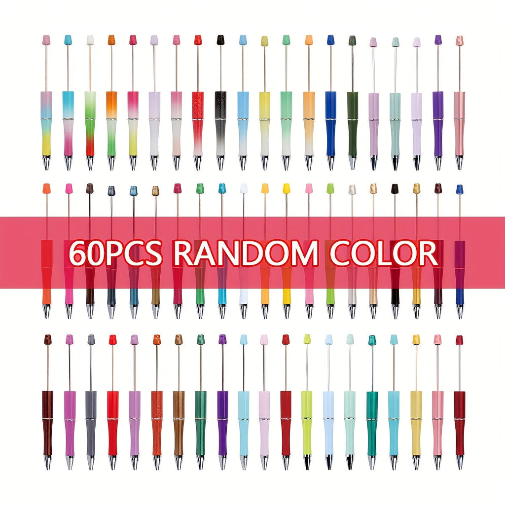 Beadable Pens Bulk 40/60pcs, DIY Bead Ballpoint Pens with Black Ink Shaft, Assorted Random Colors for DIY Crafts, School Office Teachers Bridal Shower Graduation Gifts