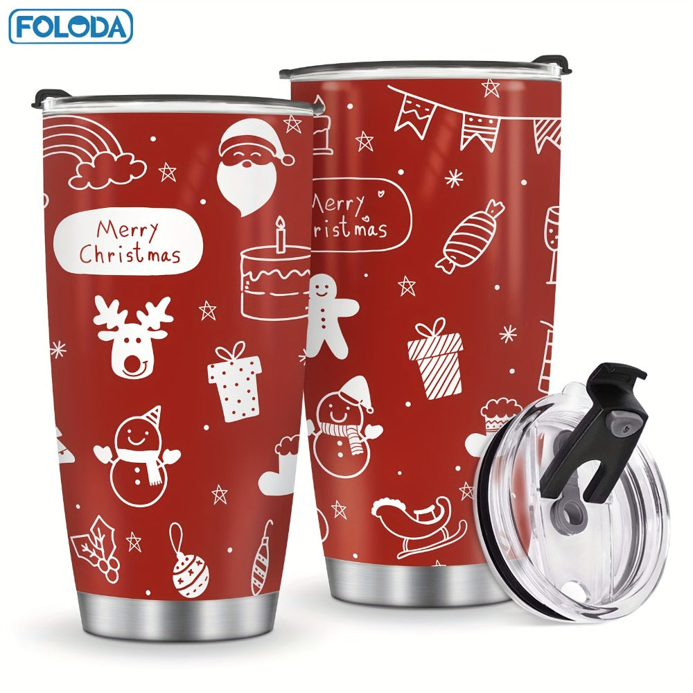 Christmas Tumbler 20oz Stainless Steel Insulated Travel Mug with Lid & Straw Holiday Xmas Patterns Red Truck Snowman Santa Gift for Men Women Friends Teachers