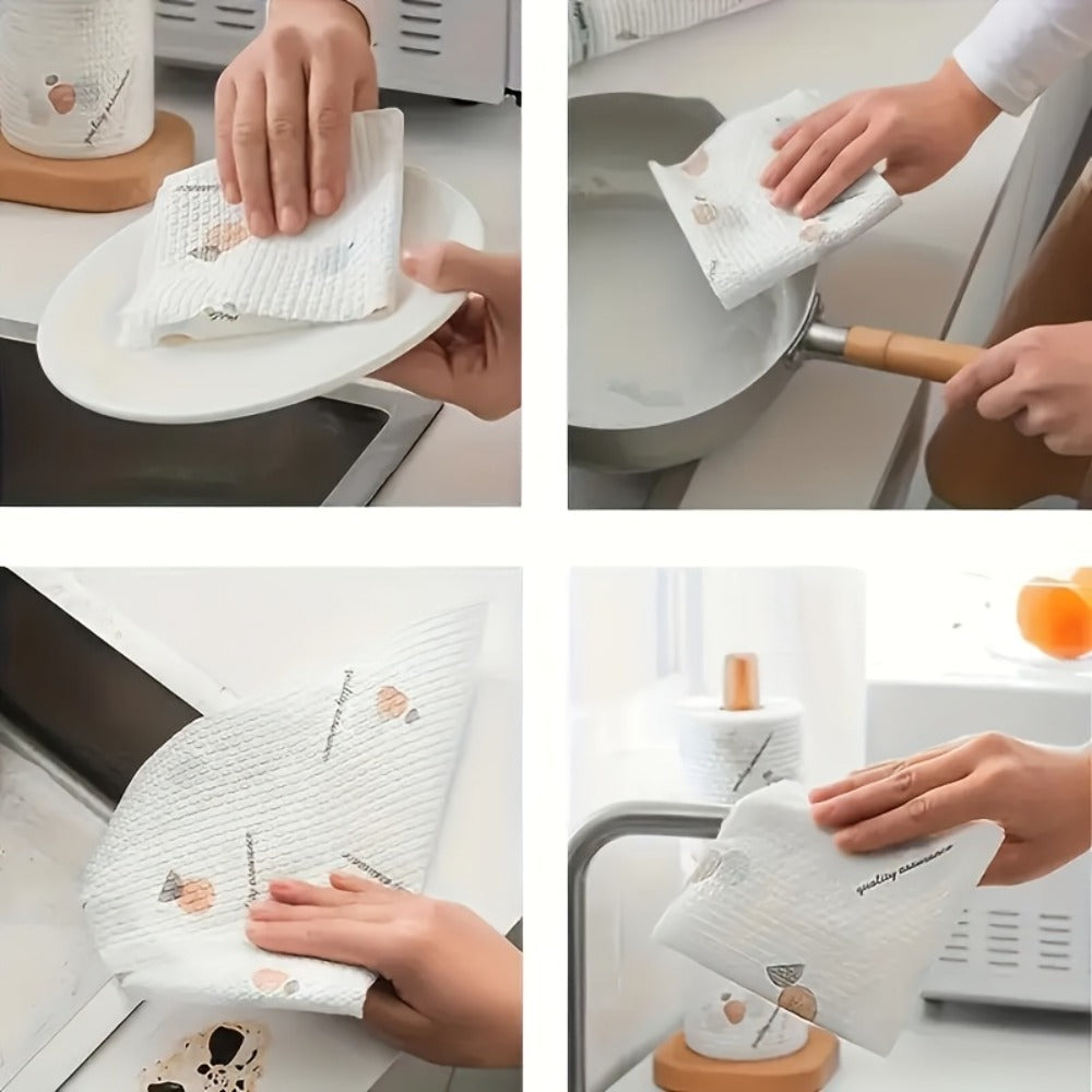 Disposable Kitchen Cleaning Towels Roll 400 Sheets Reusable Dry Wet Multipurpose Dishcloth Degreasing Paper Towel with Wall Hook Lazy Wipes Household Cleaning Supplies