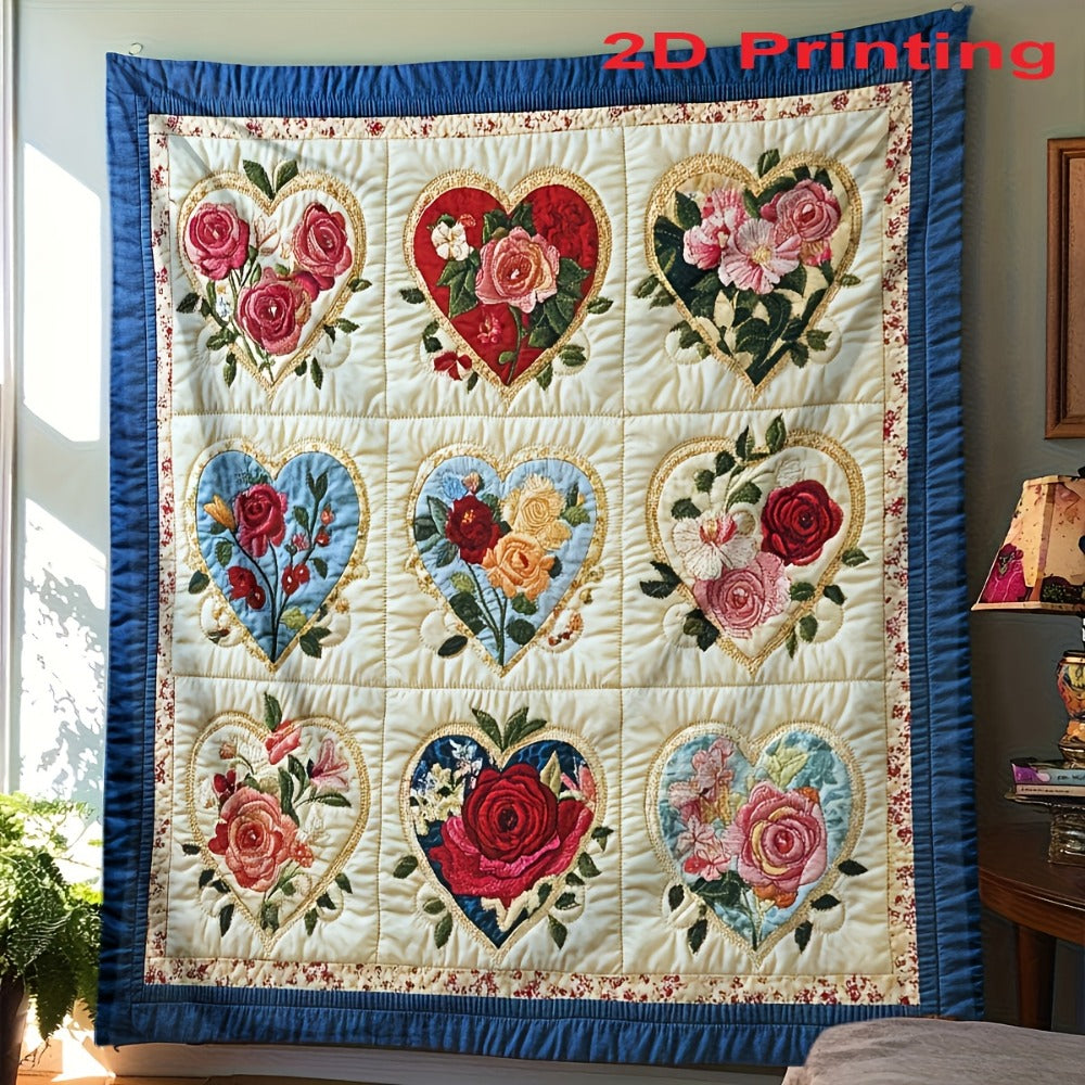 Heart Floral Print Flannel Blanket ¨C 250-300gsm Soft All-Season Throw for Home, Office & Travel, 6 Sizes, Mother's Day Gift