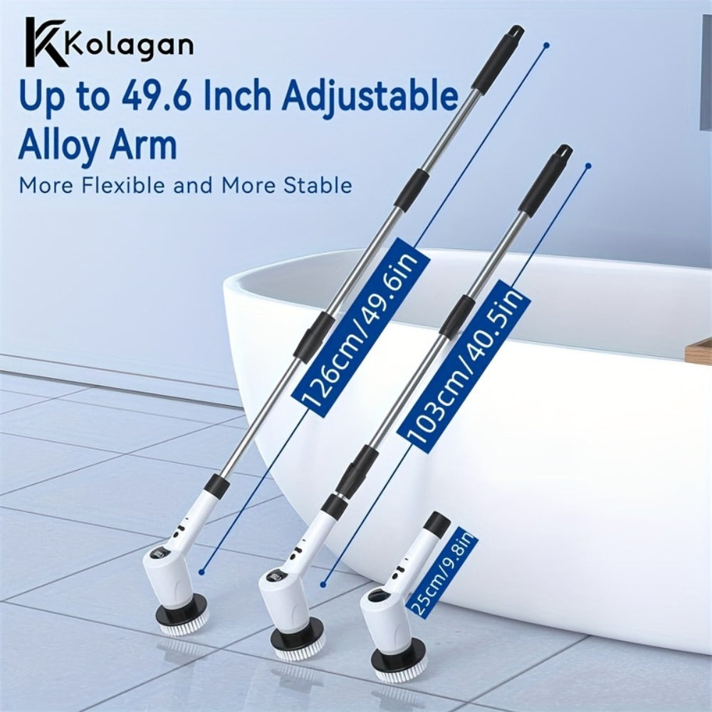 Electric Spin Scrubber 7-in-1 Cordless Rotary Cleaning Brush 7 Interchangeable Heads 3 Speed Settings Adjustable Extension Arm Power Display for Bathroom Shower Tile Grout Kitchen