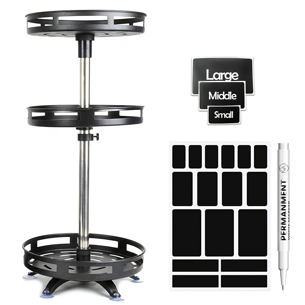 Lazy Susan Turntable Organizer Metal Rotating Spice Rack 1 2 3 Tier for Cabinet Kitchen Countertop Pantry Bathroom ¨C Spinning Storage Rack with Suction Cup Feet & Labels