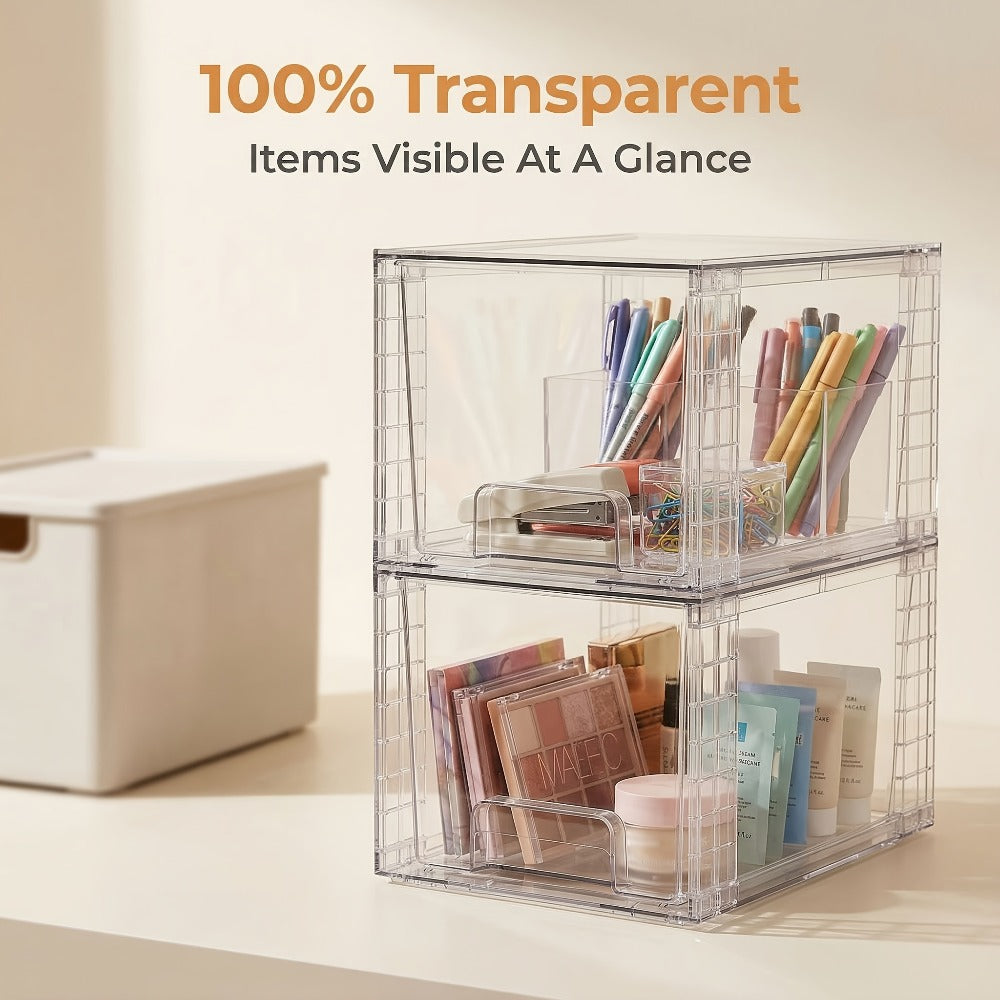 Clear Acrylic Food Storage Bins with Lids Stackable - Kitchen Pantry Organizer Boxes Cabinet Drawers for Dry Food Snacks Cereal, 12x7.5x7in, 2/4/6/8 Pack