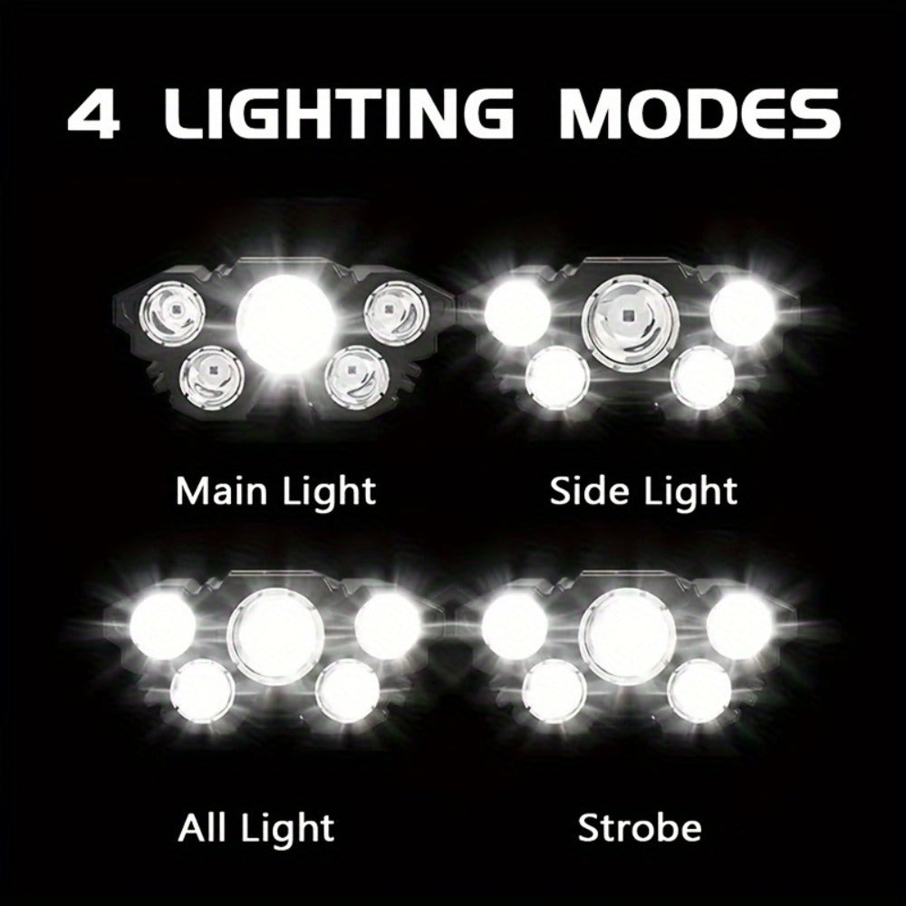 LED Headlamp 4pcs Set - Rechargeable Outdoor Headlamps with 4-Speed Dimming Adjustable Angle IP44 Waterproof Hands-Free Flashlight for Camping Hiking Fishing Mountain Climbing Emergency Use ABS