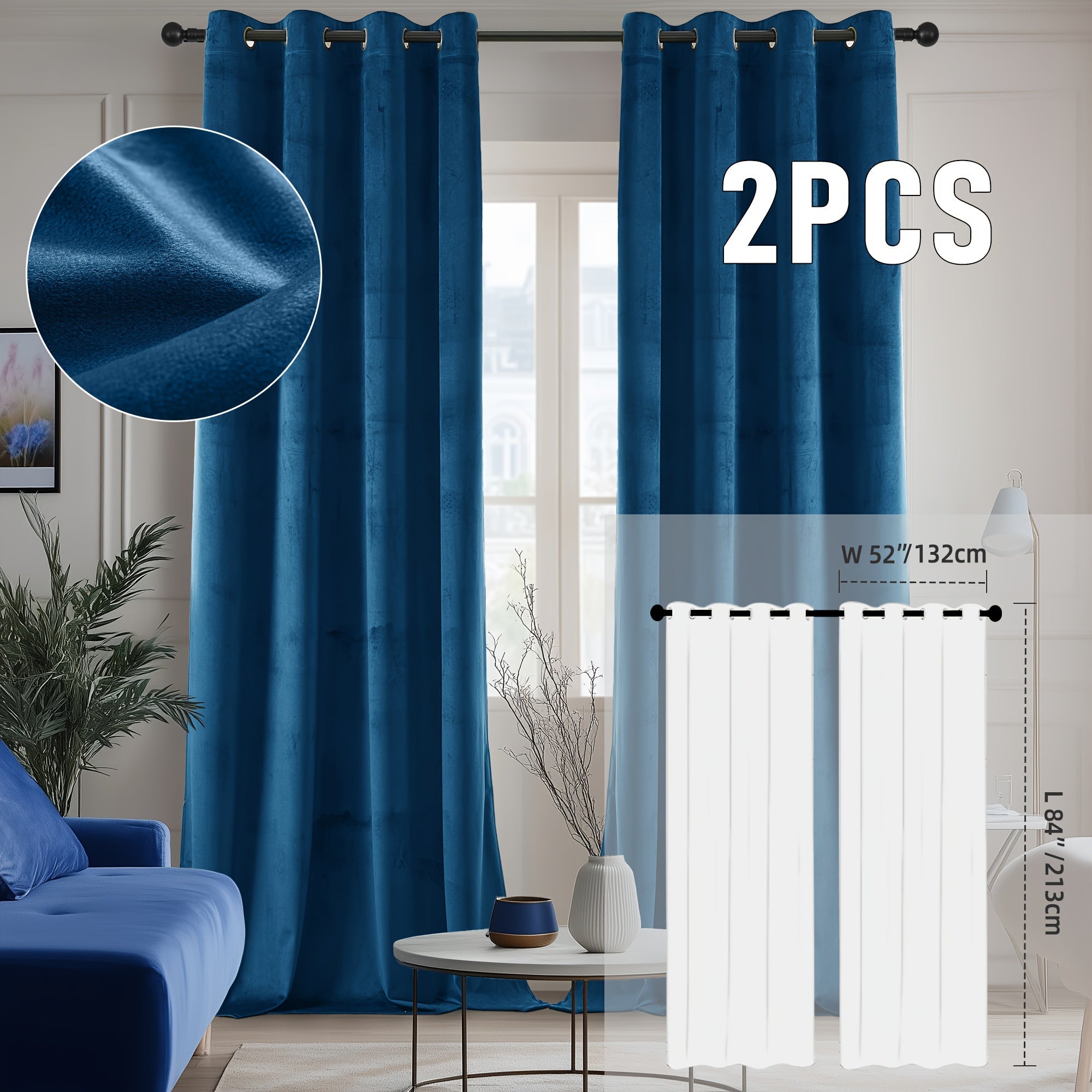 Velvet Room Darkening Curtains 2 Panels | Grommet Top Thermal Insulated Soundproof Blackout Curtains for Living Room Bedroom, Soft Solid Color Vintage Window Drapes