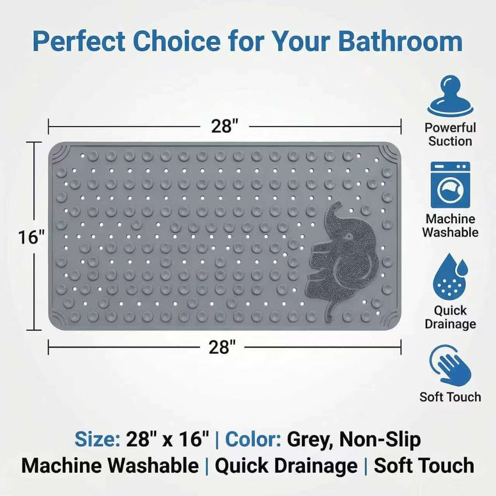 Non-Slip Bath Mat for Bathtub Shower with Suction Cups Extra Soft TPE Bathtub Mat Machine Washable Fast Draining Large 30x17 Inch Bathroom Mat for Tub