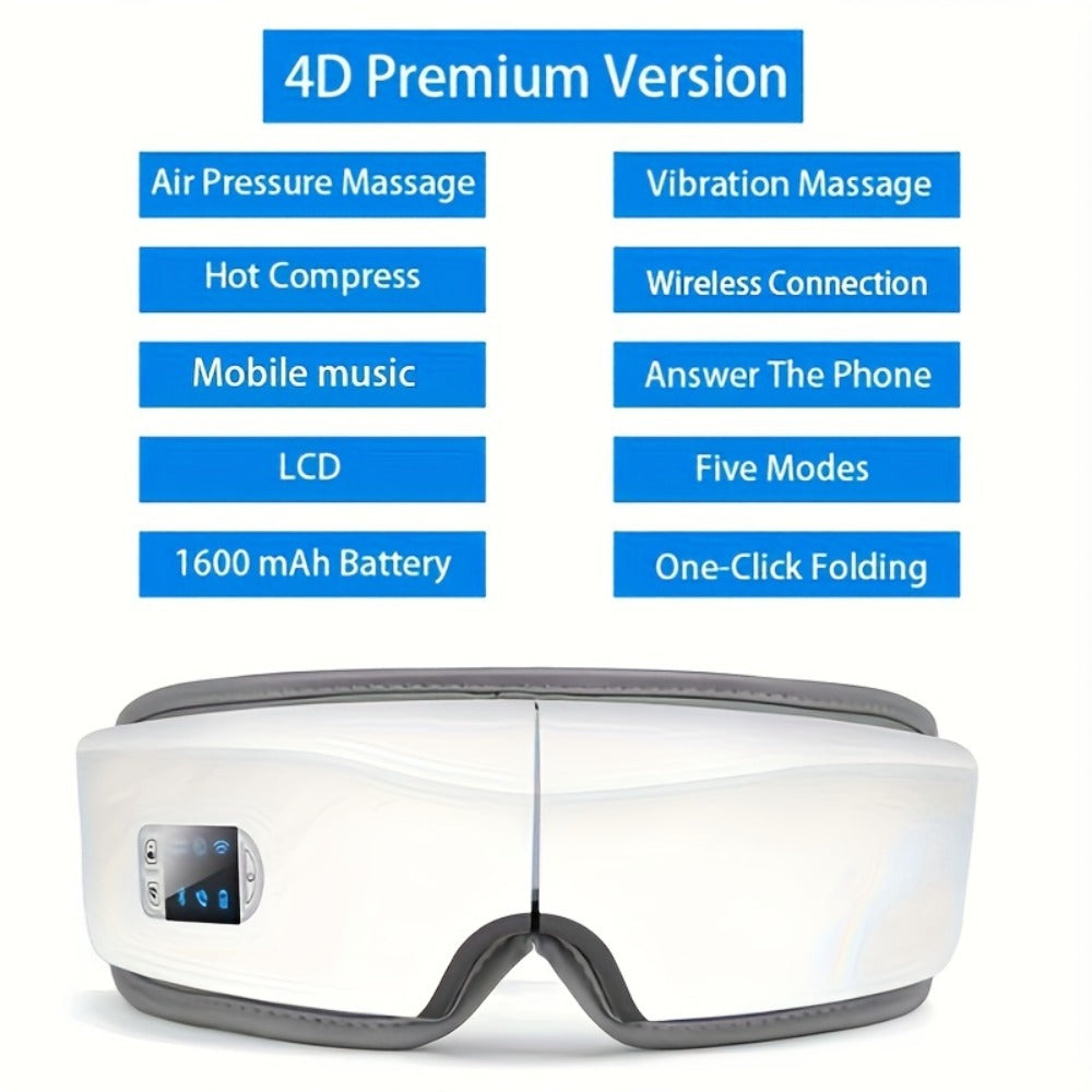 Eye Massager 4D Kneading Vibration Hot Compress Bluetooth Music Massage ¨C Rechargeable Portable Eye Relax Device for Stress Relief